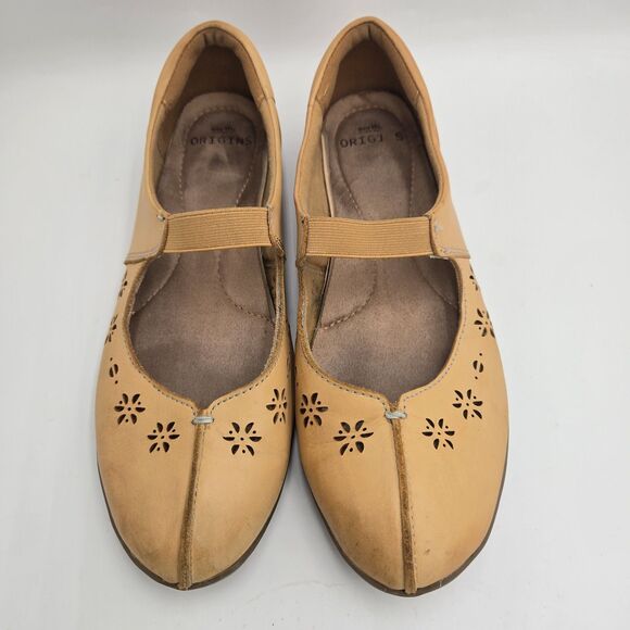 Earth Origins Size 9 Wide Mary Jane Sandals Flats Flower Cutouts Yellow Vintage - Picture 1 of 8